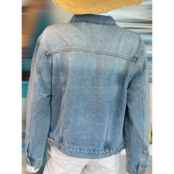 AMAZING heavily embellished rhinestone Jean jacket S M L - Picture 4 of 7